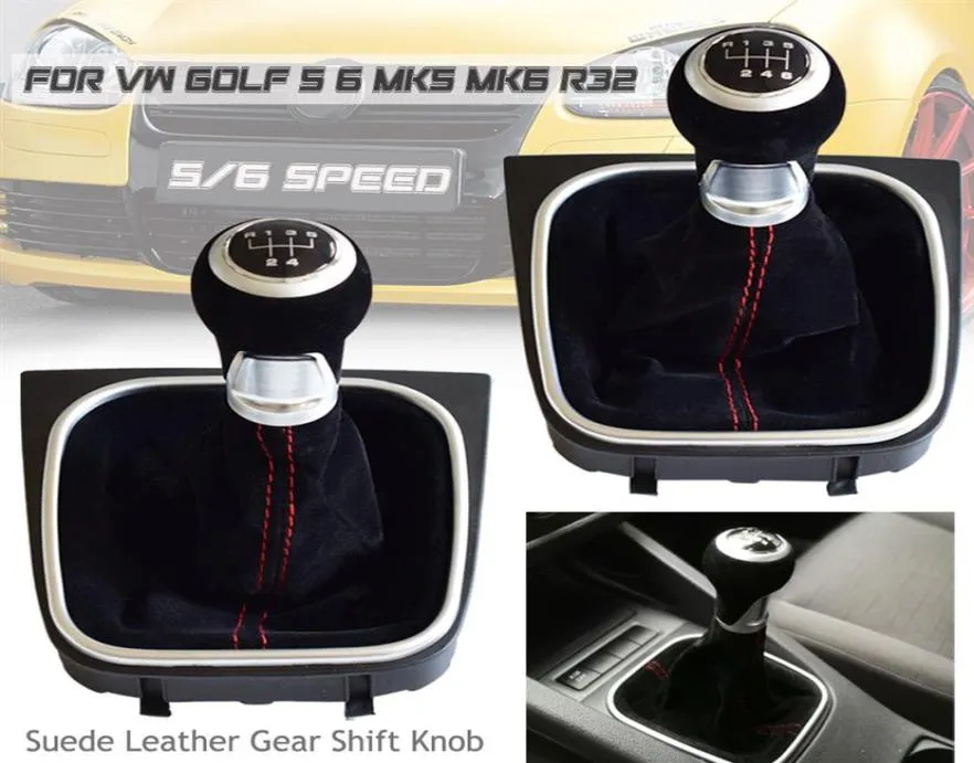 Руковод ручки MT Gear Shift с замшевой кожаной клеткой стиль для VW Golf 5 6 MK5 MK6 R32 GTI 2004-2009292S7292244