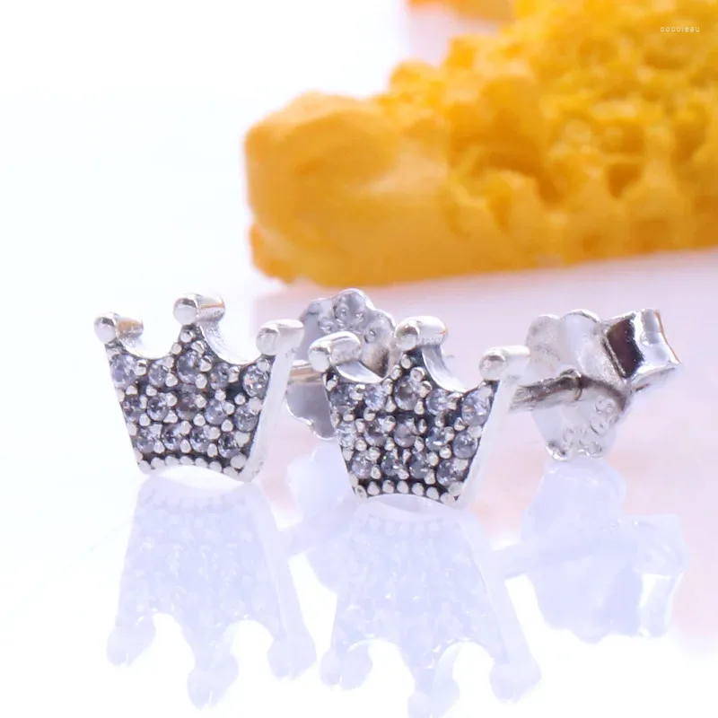 Stud Earrings 925 Sterling Silver Pan Earring Enchanted Crown With Crystal Studs For Women Wedding Gift Fashion Jewelry