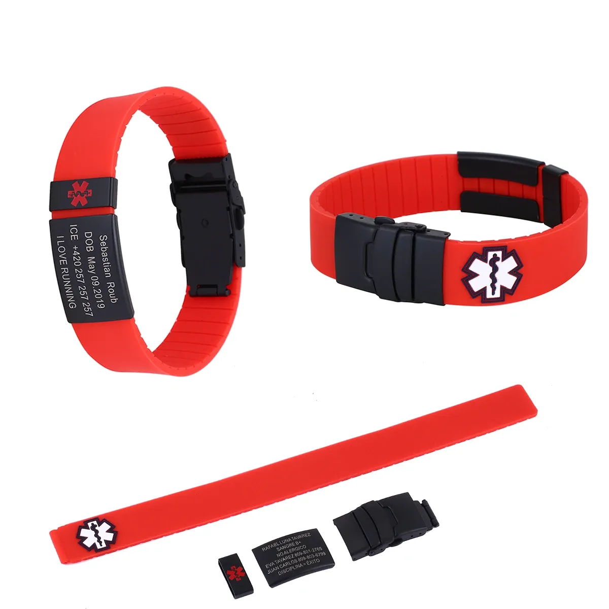 Bracelet ID médical personnalisé Bracelet en acier inoxydable personnalisé Silicone Sport Medical Alert ID Bracelets pour homme et femmes bijoux