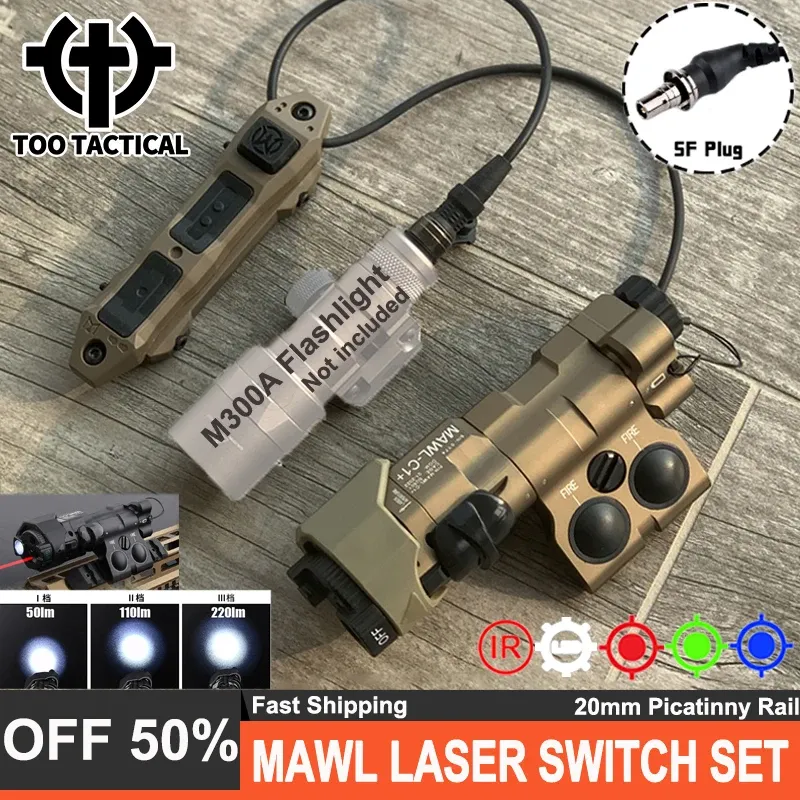 Scopes Airsoft TACTICal Metal Mawlc1 Indicatore IR Visibile rosso Verde Verde MAWL LASER Hunting LED LED LED BIANCO 2,5 mm ST plug a doppio interruttore