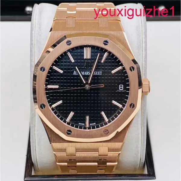 AP Vrouwelijke polshorloge Royal Oak Series 15500or Rose Gold Black Dial Mens Fashion Leisure Business Sports Machinery Watch