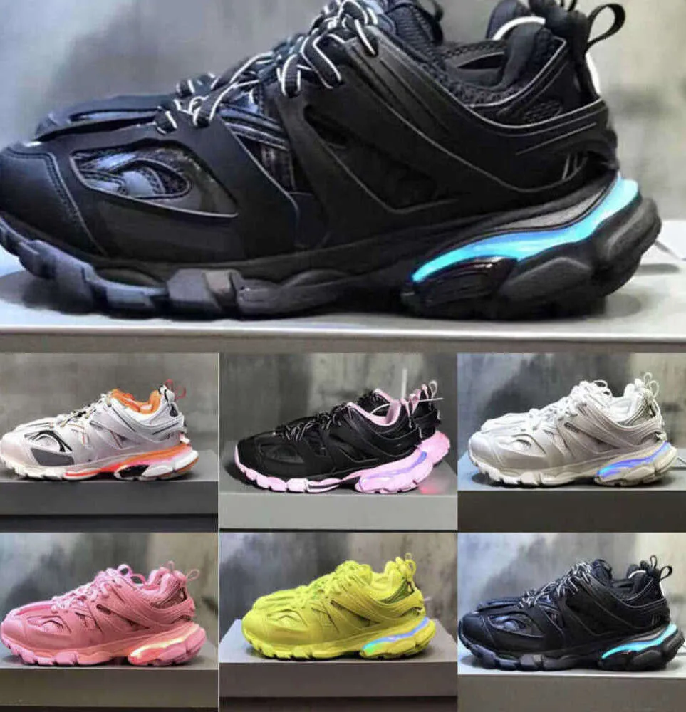 Z pudełkowym damskim mężem designerski but Casual But Track LED Sneaker jasnoszary niebieski Gomma skórzana czarna różowa nylonowa platforma dla mężczyzn Light 3 3.0 Trener Buty QS