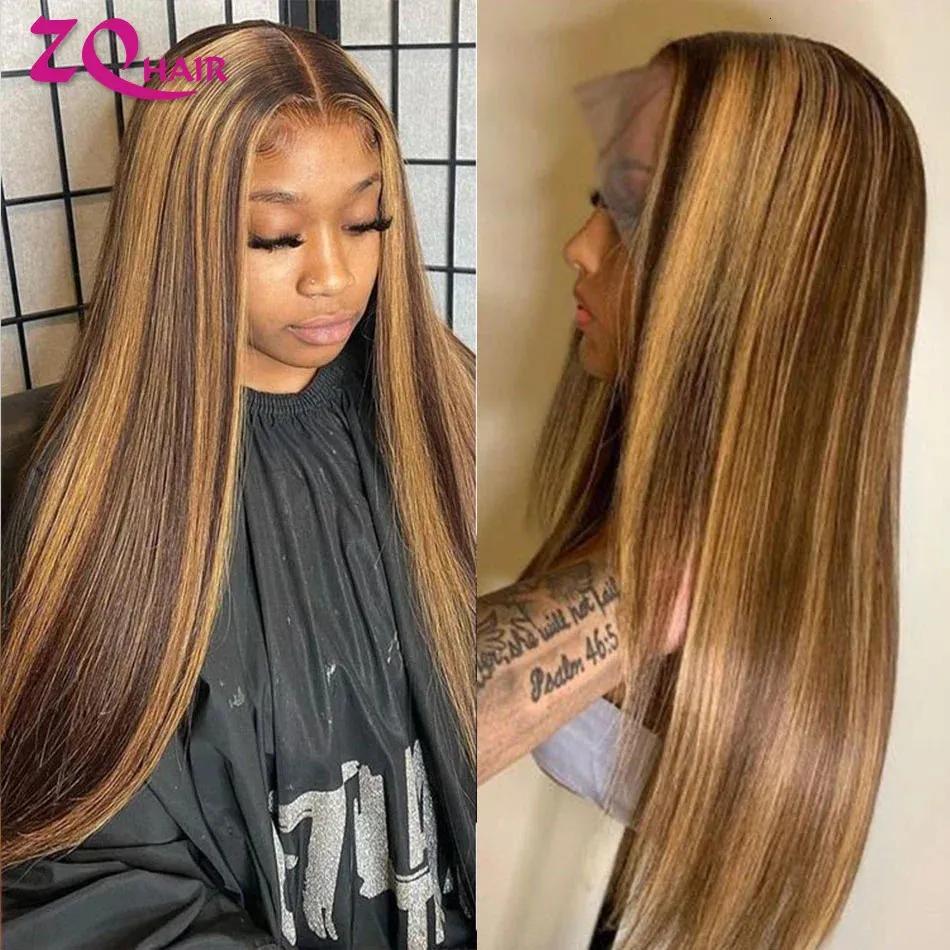 Glueless Highlight Perücke menschliches Haar 360 13x6 Hd Spitze Frontal Perücken Ombre Honig Blonde 13x4 Straight Front 240408