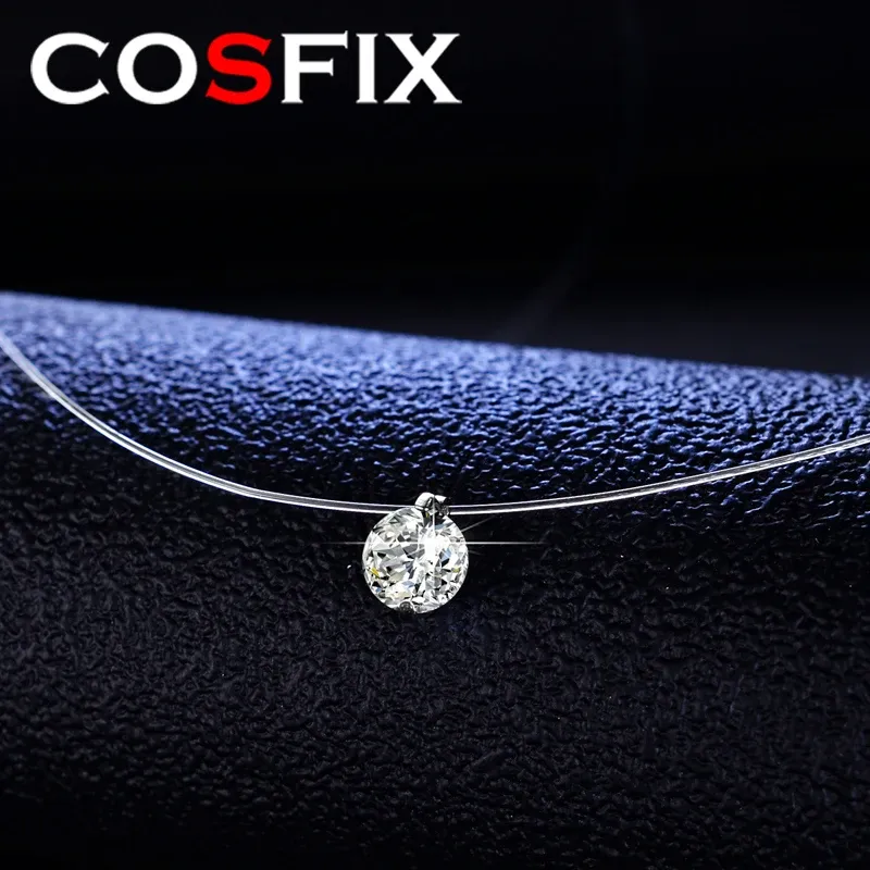 Accessoires Cosfix 925 Sterling Silver 1CT D VVS1 Diamant met GRA Moissanite Vislijn Hanger Ketting voor vrouwen sprankelende fijne sieraden