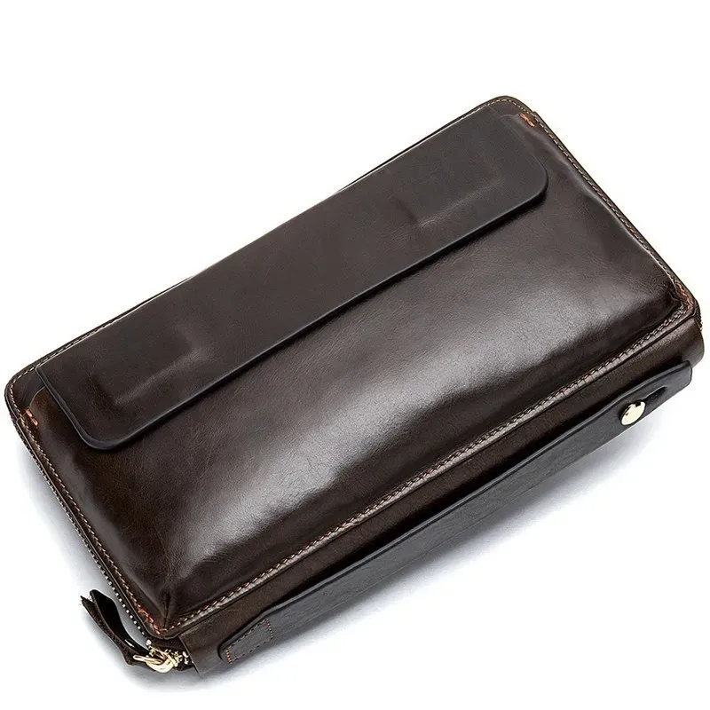 Wallets Business Man Purse Genuine Leather Clutch Wallet Men Long Leather Phone Bag Purse Male Handy Coin Wallet Card Holder Money Bag