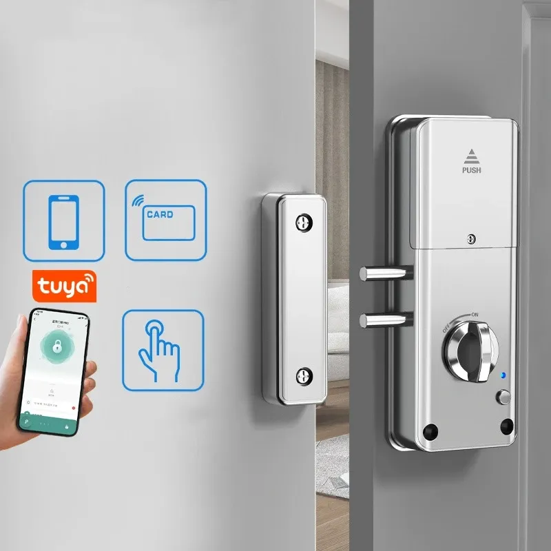 Kontroll Smart Tuya App IC -kortlås för trädörrfjärrkontrolllås Nyckelfritt elektriskt dörrlås Ingen borr osynlig installation