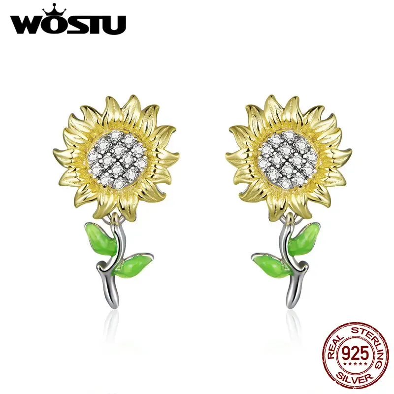 Серьги Wostu Hot Sales Real 925 Severling Silver Sunflower Exquisite Sud Serrings для женщин Модные серебряные ювелирные изделия CQE919
