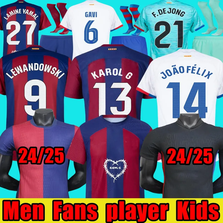 24 25サッカージャージーガビLewandowski Pedri FC Ferran Camiseta de Football Shird Auba Joao Cancelo Men Kids Sets uniform Jersey