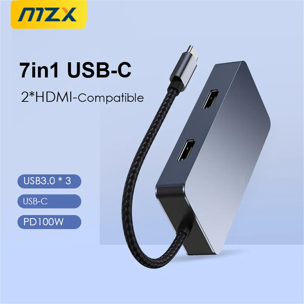 Hubs Mzx 7 в 1 Docking Station 2 HDMICAMATIBLE MST 4K 30 Гц HDML USB 3 0 Удлинитель Хаба Tipo C Type USBC PD100W Концентратор док
