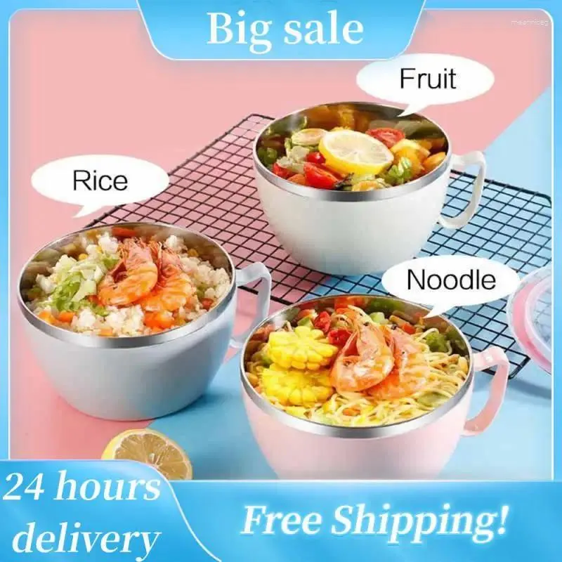 Bowls Instant Noodle Bowl Double-Lay Isolation med Cover Anti-Scaling Fresh-Keeping Box 304 Rostfritt stål Koreanska