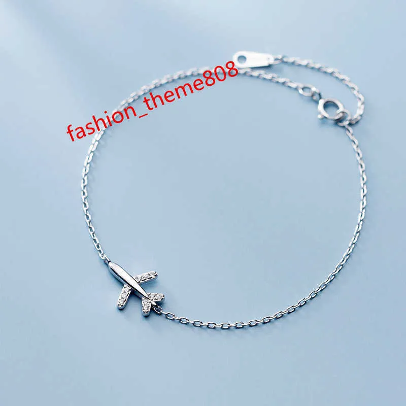 Cubic Zirconia Airplan Form Armband 925 Sterling Silver Chain Hand Zircon Armband Fina smycken för kvinnor