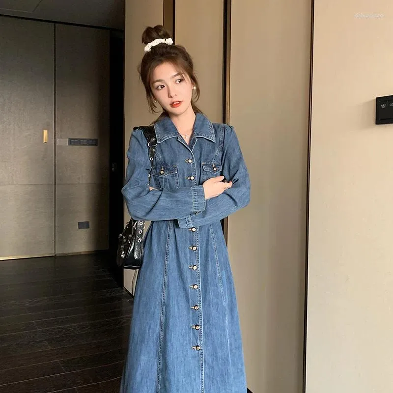 Denim Dress for Women Long Sleeve Lapel Shirt Empire Waist A-Line Mid-Calf  Vintage Slim Fit Autumn Winter 0806 from Dhgate Basic & Casual Dresses -  price 95.1