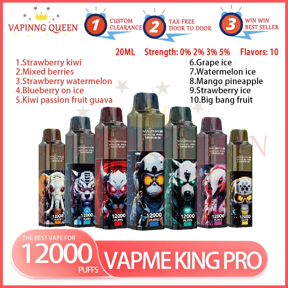 VAPME KING PRO 12000 PUFFIR DIGNABLE E Cigarettes 0% 2% 3% 5% 850mAh Batterie Rechargeable Cigs Puffs 12K Kit