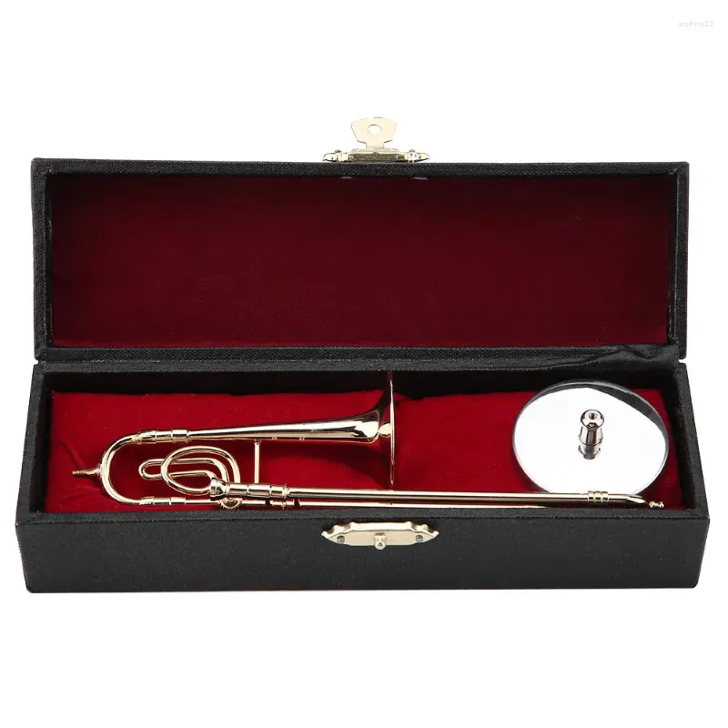 Decorative Figurines 15cm Miniature Trombone With Stand And Case Gold Plated Instrument Model Musical Ornaments For Gift