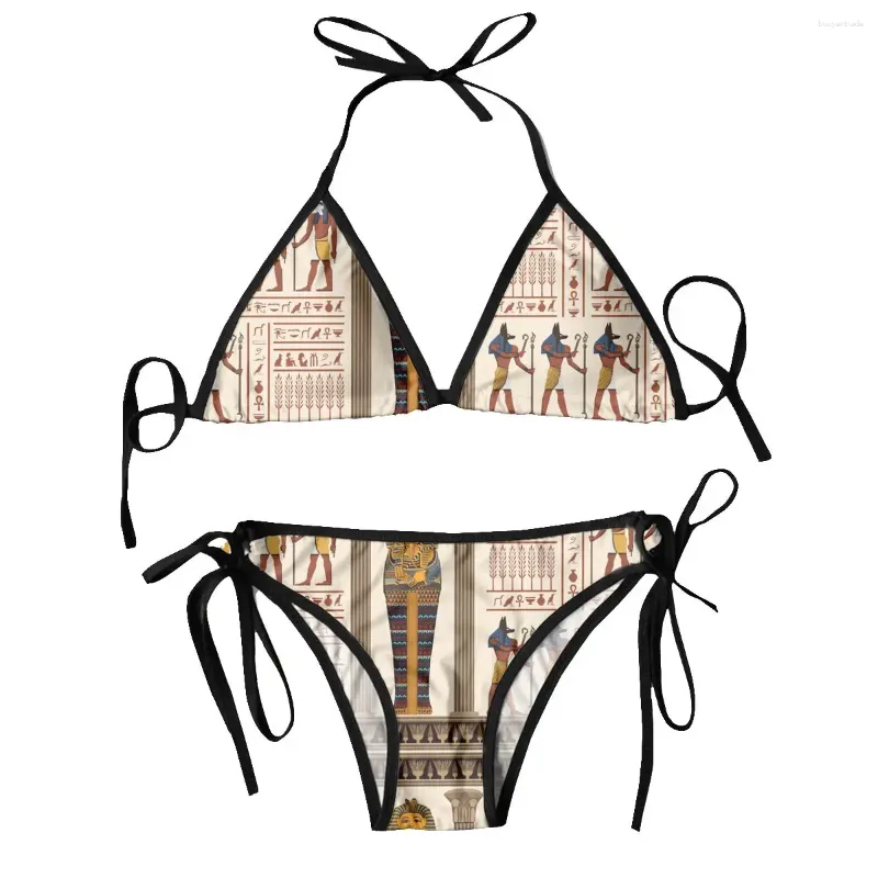 Swimwear féminin Femmes Sexy Bikini Set Bra Halter String Swimsuit Beachwear Bathing Ancient Egypt
