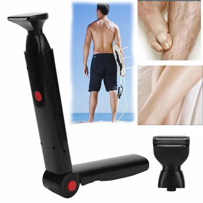 Clippers Electric Back Shaver 2 i 1 ansiktshårtrimmer Razor laddningsbart vikbart handtag bakre hårborttagning män kropp groomer