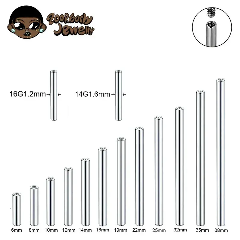 5pcslot ASTM 36 İmplante edilebilir Sınıf 14G 16G Dahili Diş Dili Dil Barbell Şaft Mipon Piercing Mücevher Aksesuarları 240409