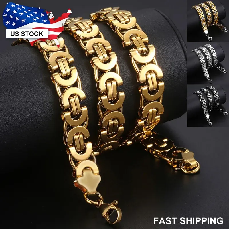 Colliers 11 mm de large Collier en acier inoxydable pour hommes Black Gold Silver Color Flat Byzantine Chain pour hommes