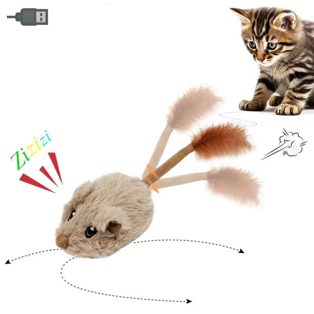 インタラクティブな猫おもちゃ電気インテリジェントな移動マウス自動尾揺れぬるぬるしたスクイーク充電ぬいぐるみ猫をからかうおもちゃ240410