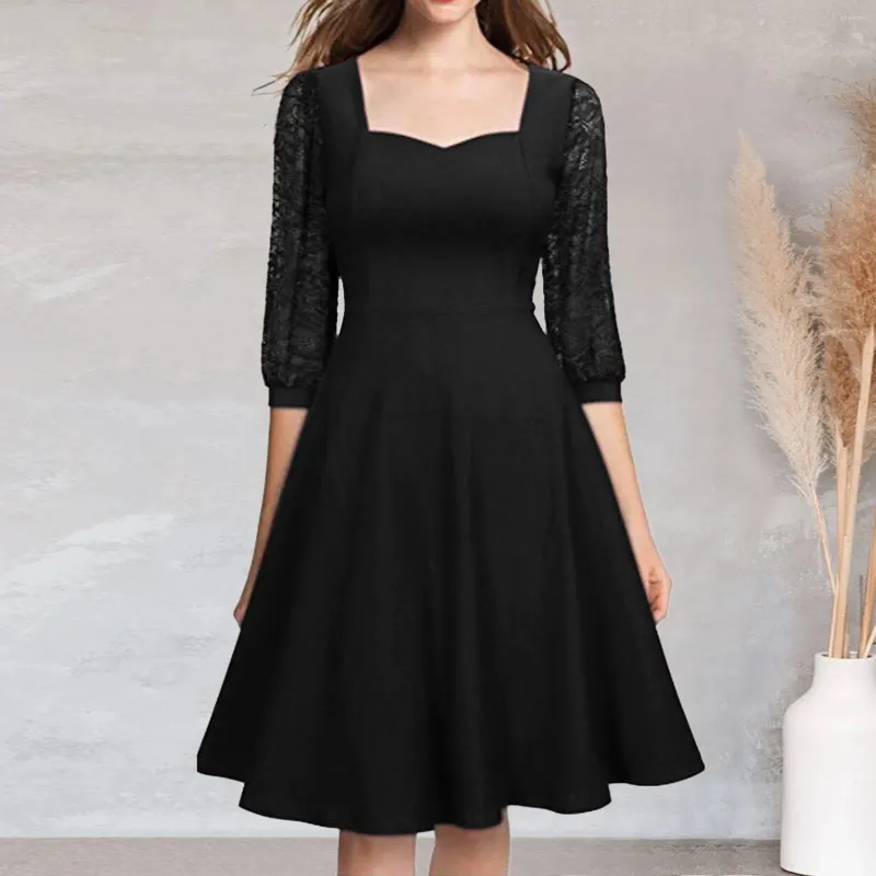 Casual Dresses Women Lace Patchwork Formal Dress Solid Wedding Chiffon Mid Length Evening Elegant Lady Party A Line