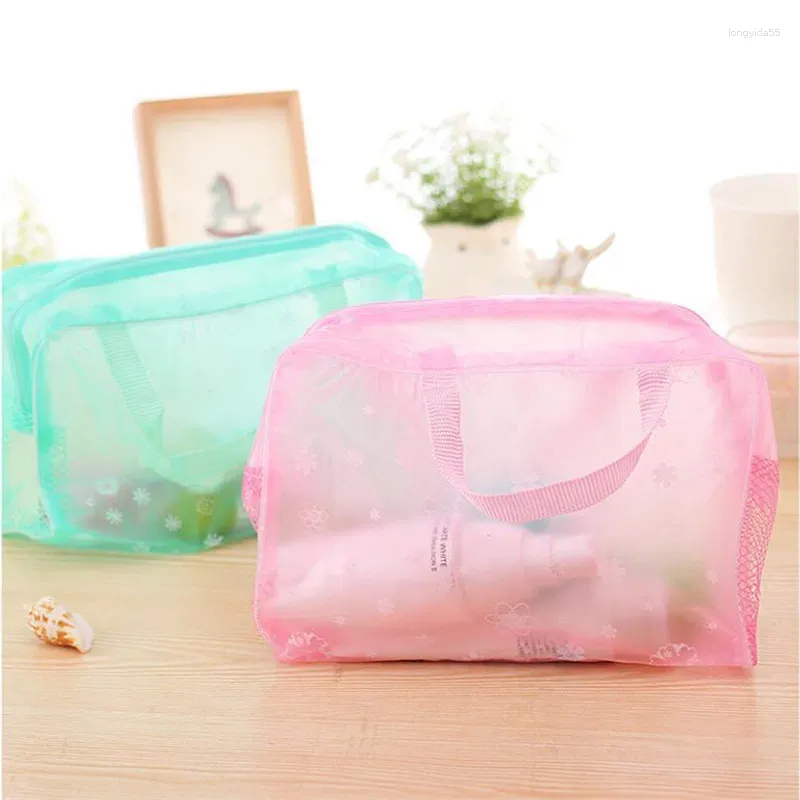 Storage Bags Waterproof PVC Cosmetic Bag For Women Floral Transparent Wash Creative Home Outing Compressed Shower Organizer