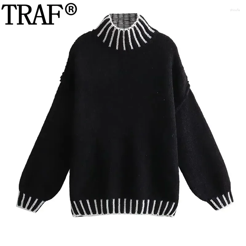 Dames truien 2024 Turtleneck zwarte vrouw jumper gebreide trui voor vrouwen herfst winter oversized lange mouw top gebreide kleding