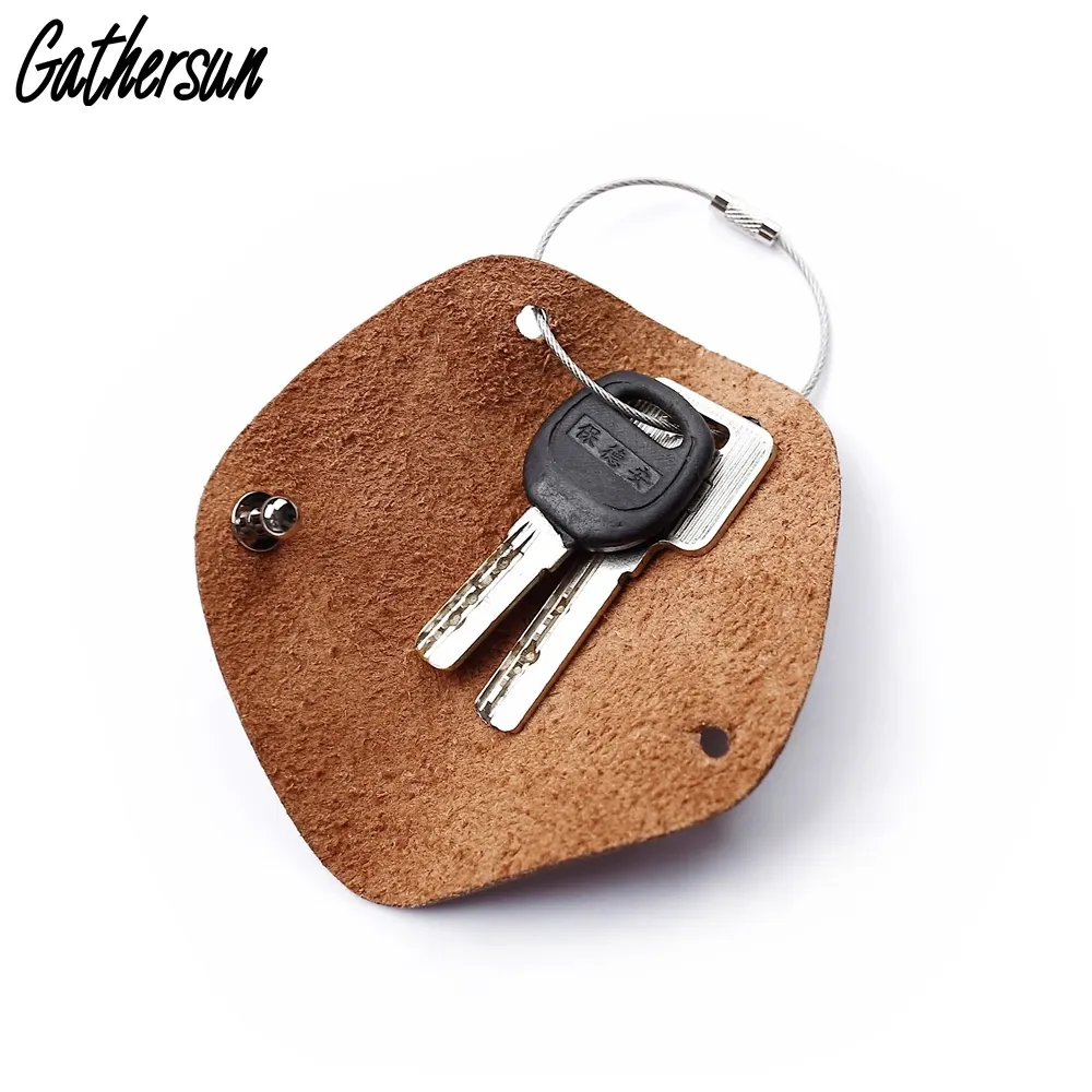 Plånböcker äkta läder nyckelhållare liten hem förvaring väska minimalistisk nyckelring påse läder personlig nyckelarrangör