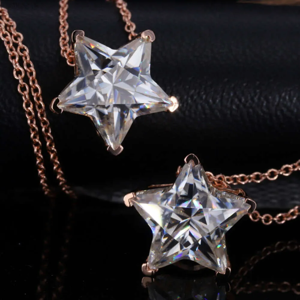 Starsgem Star Shape Necklace For Women 9K 10K 14K 18K White Yellow Rose Gold Necklace