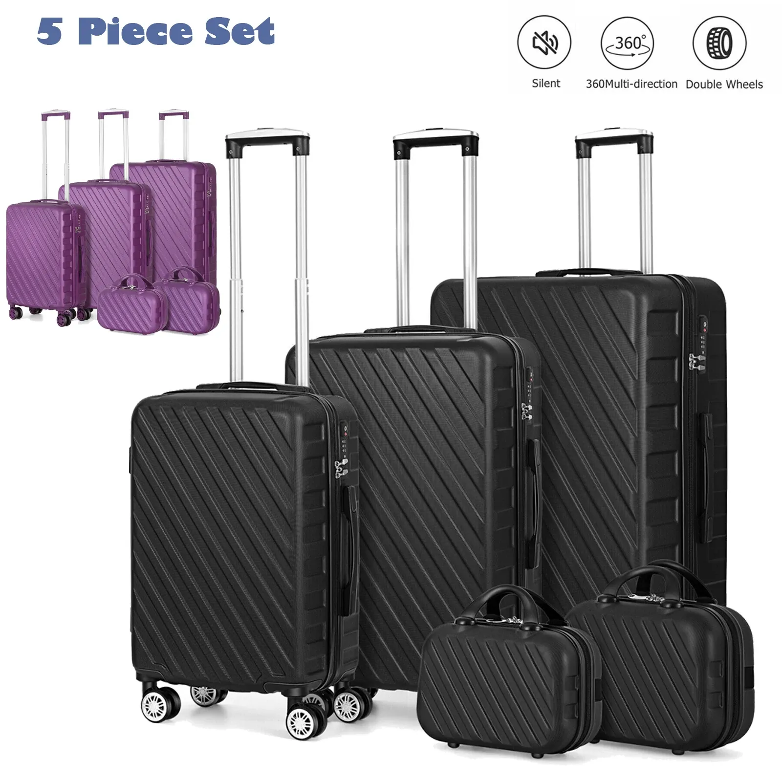 Define 5pcs Bagagem Conjunto de bagagem de bagagem conjunta roxa abshell underfil de bonde de viagem +trava TSA com roda giratória