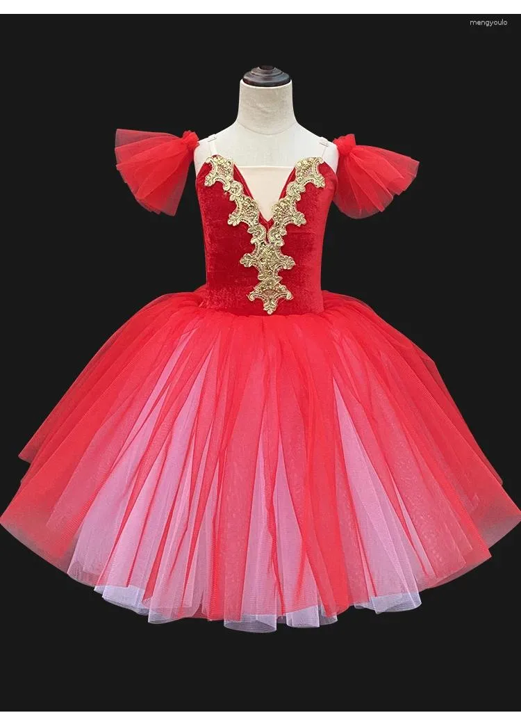 Jupe de ballet de ballet fille robe de gaz de gaze costume de performance des enfants tutu petit cygne de danse adulte