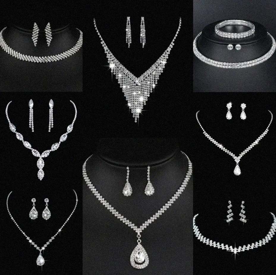 Värdefulla lab diamantsmycken Set Sterling Silver Wedding Halsbandörhängen för kvinnor Bridal Engagement Smyckesgåva 06xj#
