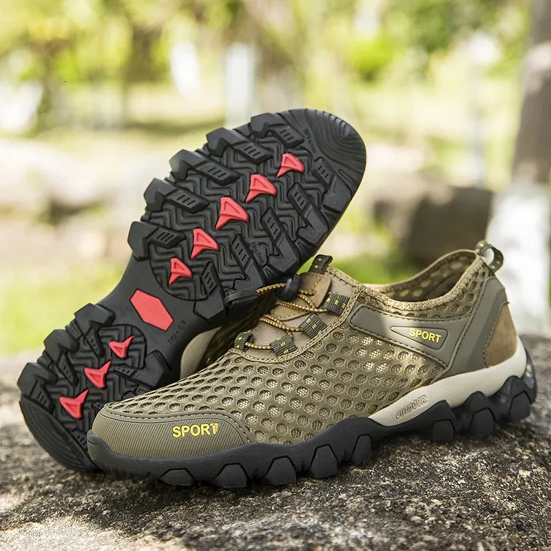 Mens Shoes Summer Breathable Thin Mesh Shoes Casual Non-slip Soft Sole Wearable Outdoor Plus Size Hiking Shoes 240415