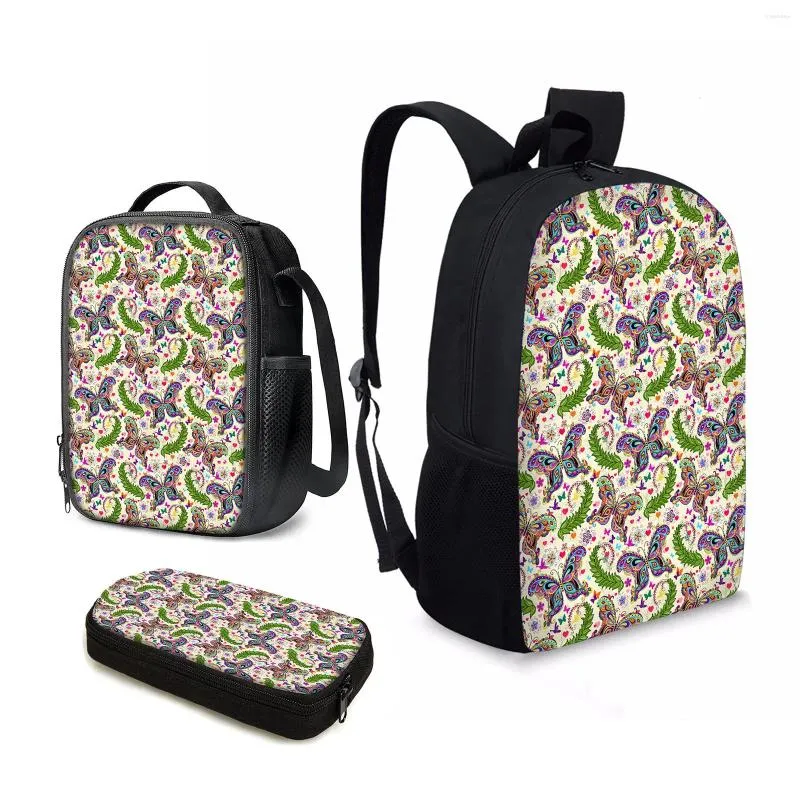 Sacs d'école yikeluo mode coloré Boho Butfly Imprimer un sac de carnet de grande capacité pour les adolescents insectes épaule sac à dos