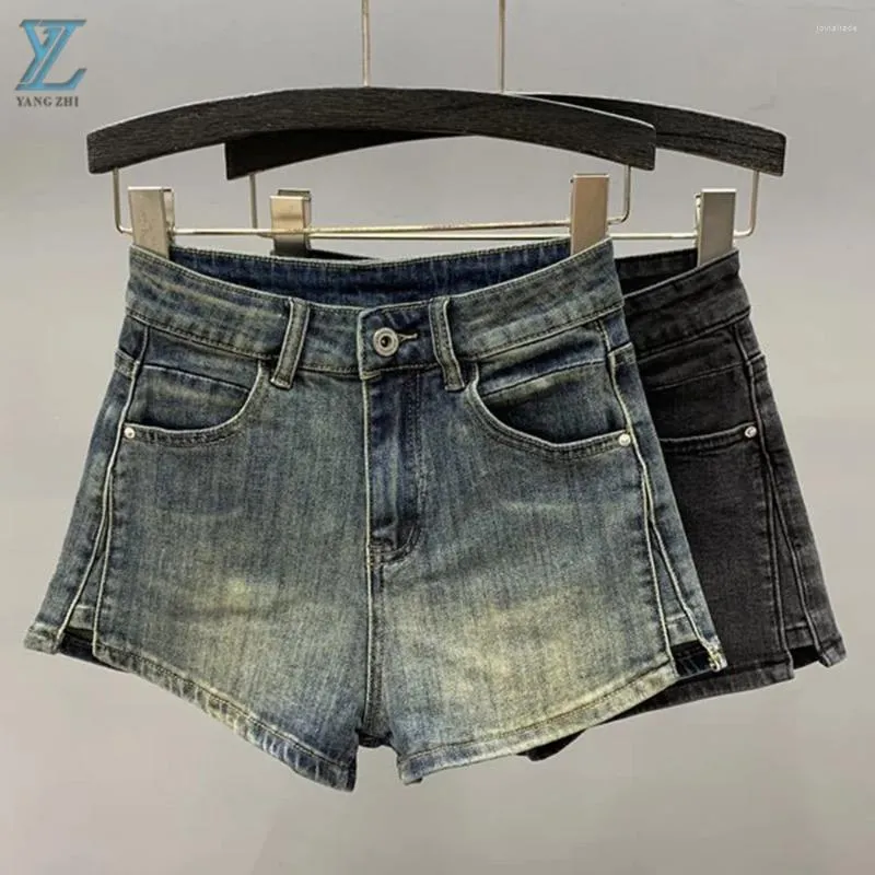 Shorts femininos 2024 Moda de primavera/verão Retro Slim Fit Split A-Line Jeans for Women