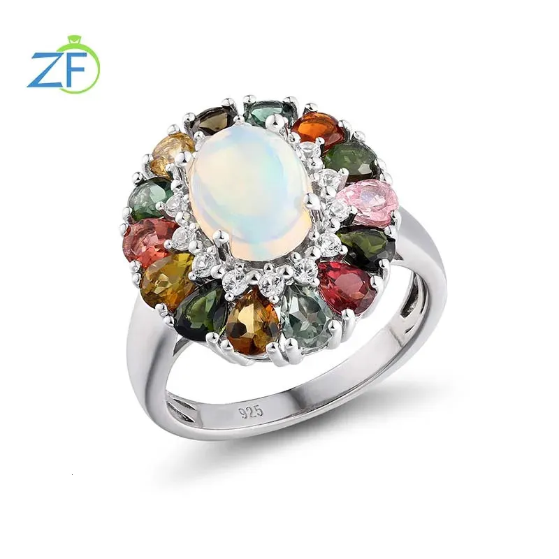 GZ ZONGFA 925 STERLING Silver Natural Opal Anneaux de mariage pour les femmes 3,5 Carats Colorful Tourmaline Gemstone personnalisé Fine bijoux 240412