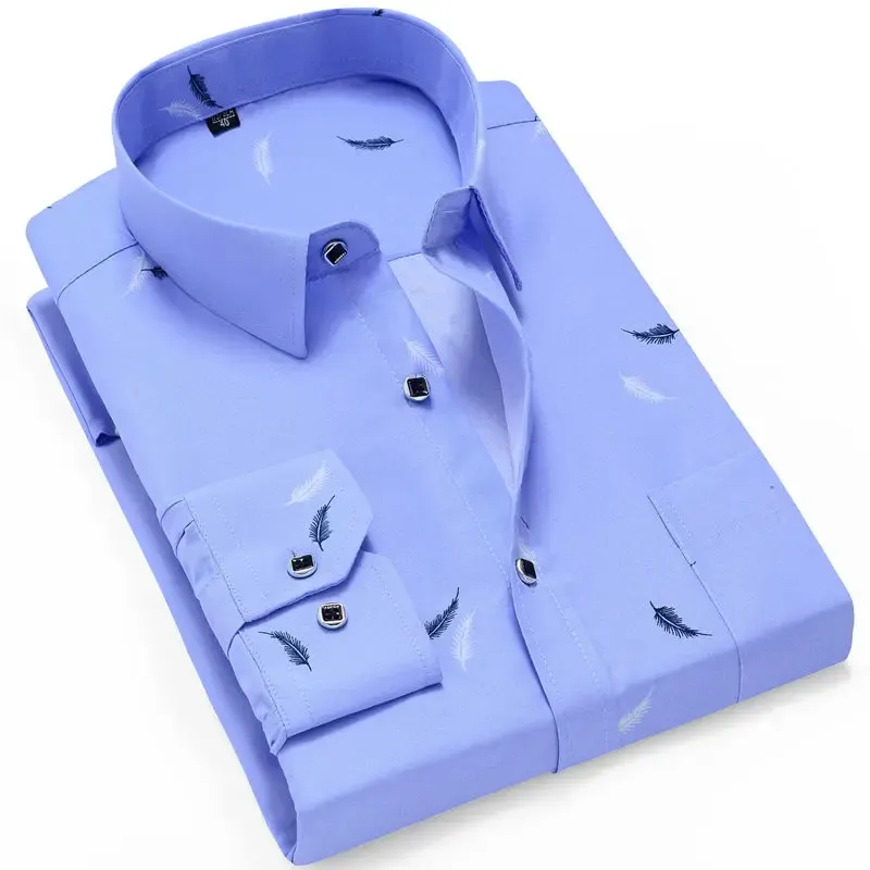 셔츠 남성 캐주얼 인쇄 긴 슬리브 셔츠 슬림 한 남성 소셜 비즈니스 드레스 셔츠 패션 브랜드 남자 의류 소프트 비치 셔츠