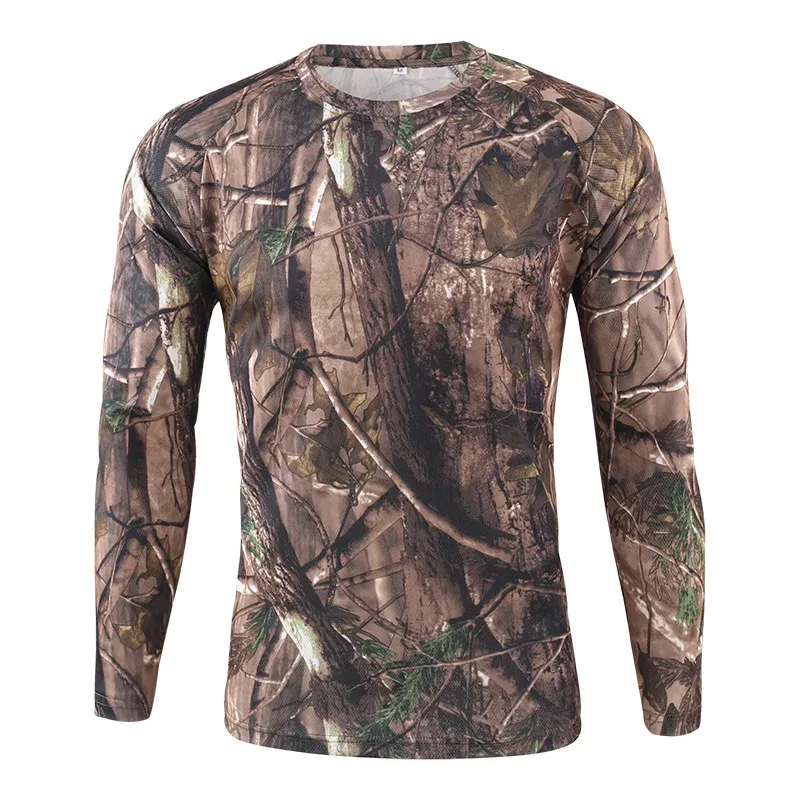 Schoenen Nieuwe herfstveer mannen Outdoor Sports lange mouw tactische camouflage t -shirt ademend snel droog militair leger jacht t -shirt