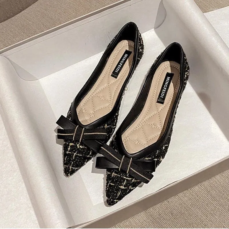 Casual Shoes Comemore Pointed Toe Flat For Women Shallow Black Sweet Bowknot Slip On Female Party Footwear Zapatos Mujer 40