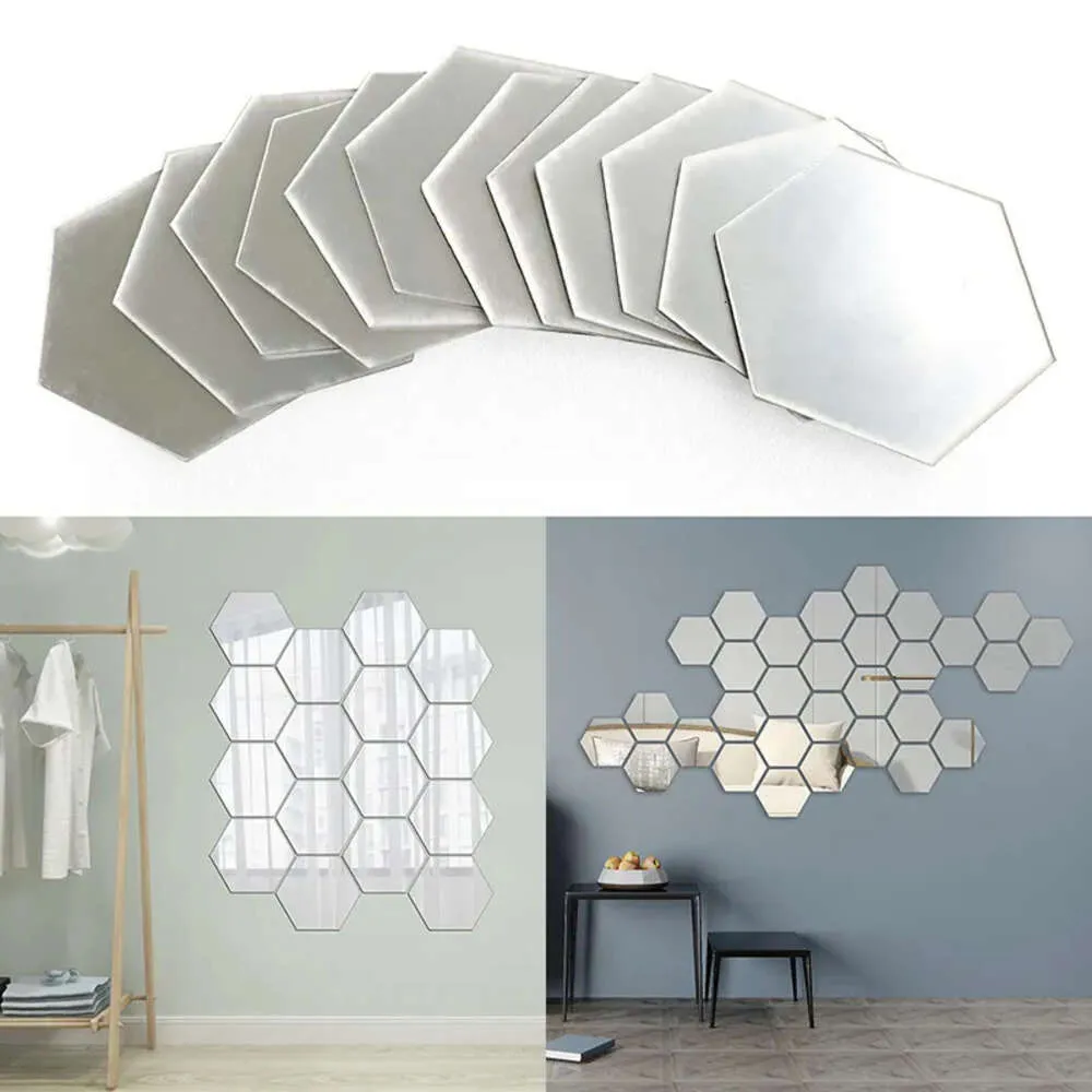 DIY ACRYLIC NAKCJE Heksagon Mirror Art Wall Dekoracja salonu do sypialni do łazienki wystrój domu 12pcs/set