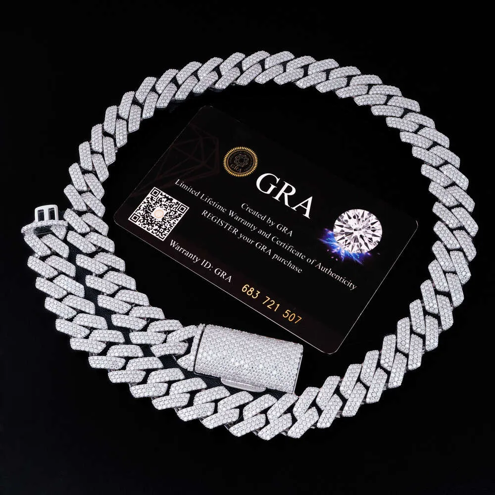 Populära smycken isad 925 Sliver Cuban Link Högkvalitativ Moissanite Diamond Hip Hop Men Cuban Chain Halsband