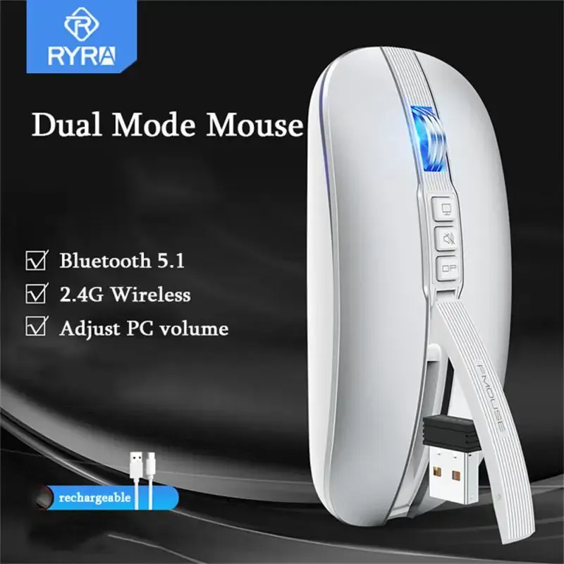 Topi Ryra Dual Mode Bluetooth 2.4G Mouse wireless 1600DPI Topi silenziosi Ergonomici ricaricabili per laptop per il giocatore mouse da gioco per laptop