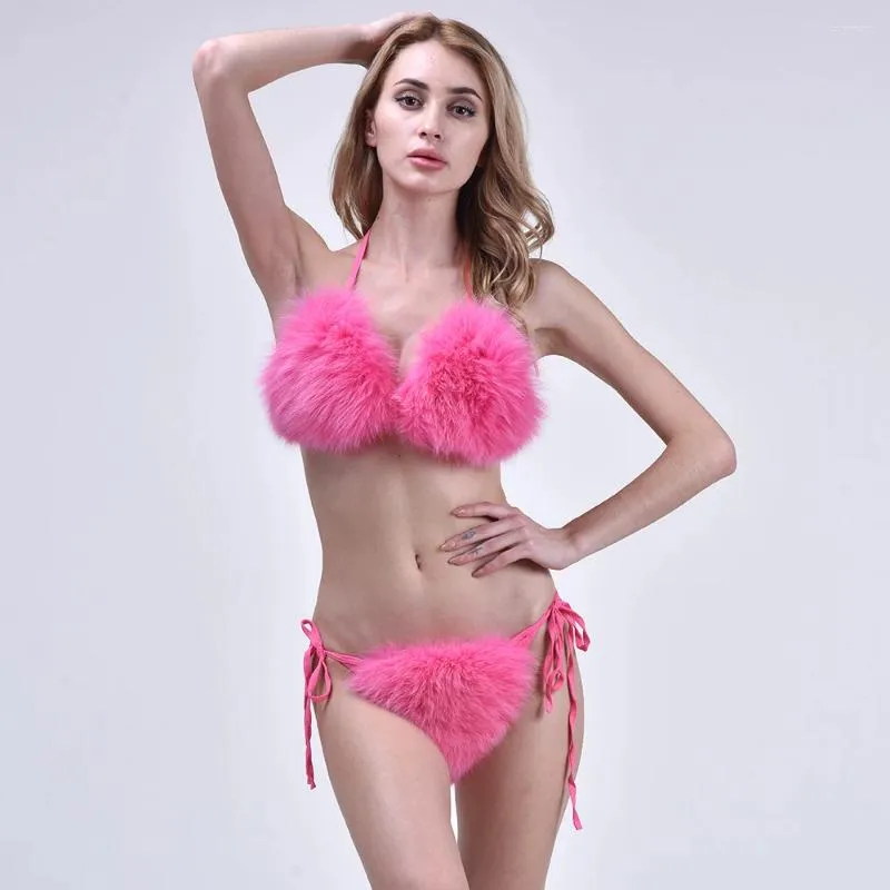 Set da bagno da bagno da bagno da bagno set di bikini da donna rosa vera spiaggia di lusso indossare costume da bagno sexy a 2 pezzi 2024