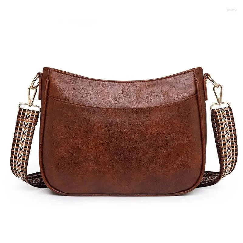 Axelväskor kvinnors mode stor kapacitet handväska vintage vegan crossbody väska trendig retro bred rem