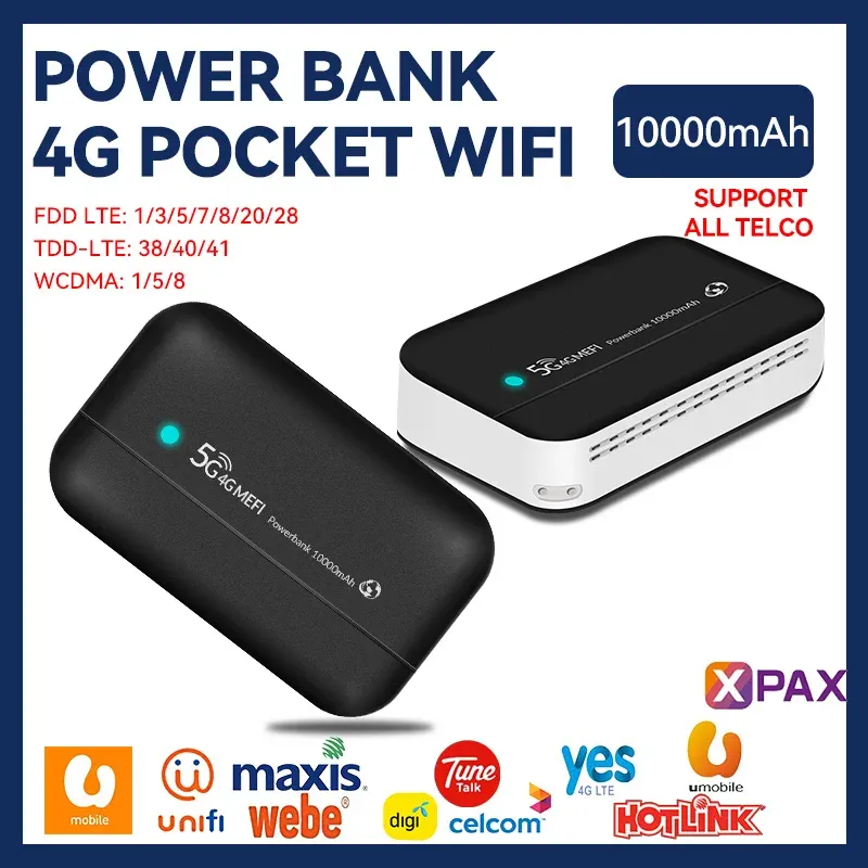 Routers ontgrendeld 4G Mobile WiFi Hotspot Typec 10000 MAH Power Bank 150Mbps 4G LTE CAT4 Portable Mifi Router met SIM -kaartsleuf