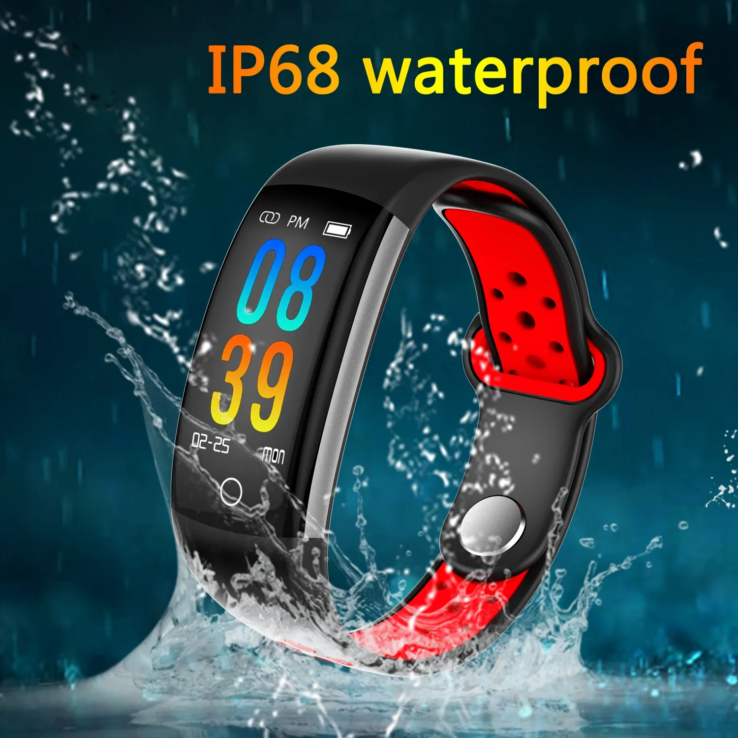 Pulseiras Curvadas Tela colorida Curvada pulseira inteligente Sport Rastreador de fitness Freqüência cardíaca Blood Oxigênio Monitoramento de pressão IP68 Smartband à prova d'água