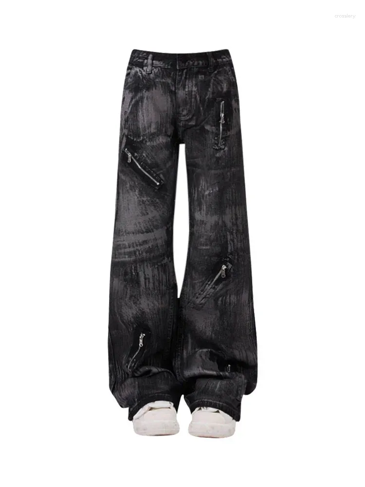 Jeans femminile high street casual clubwear black clubwear coreano moda hiphop pantaloni larghi pantaloni battiti pantaloni di denim grunge gotico grunge estetico