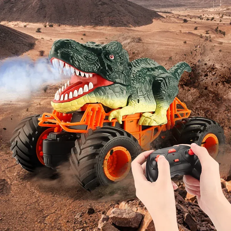 Carros 2.4g dinossauros spray de controle remoto veículo escalada cross country triangh dragão tyrannosaurus rex rc modelo infantil brinquedo de presente