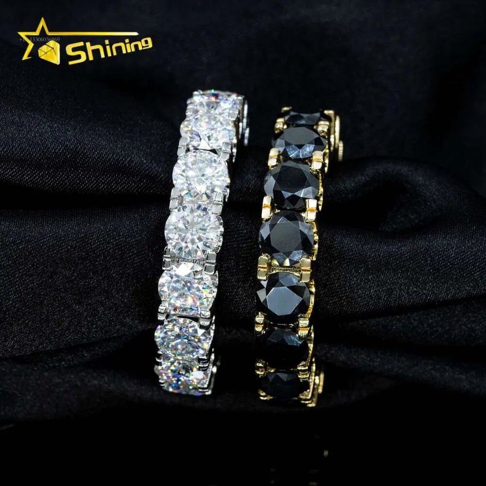 Fashion Jewelry Black And White Moissanite Eternity Band 6.5Mm Diamond Gold Plated Sier Engagement Wedding Ring