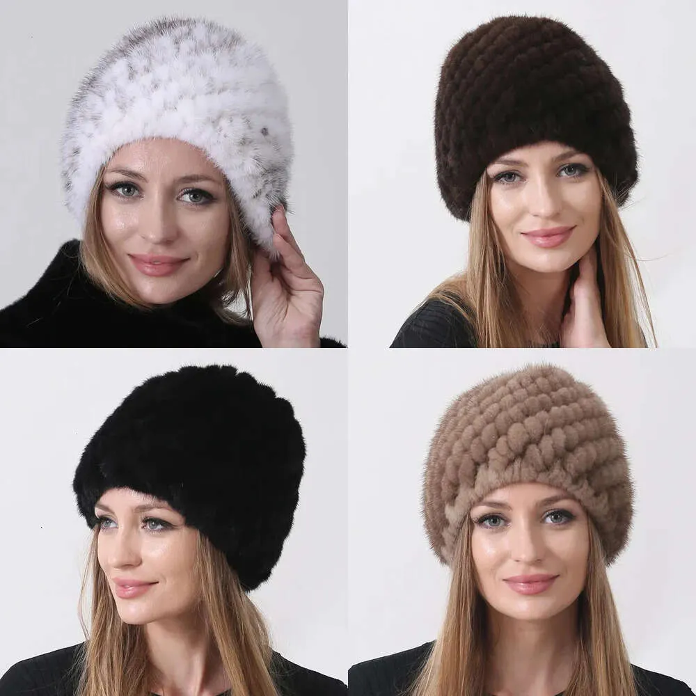 Caps Beanieskull Natural Mink Fur Hats voor vrouwen ananas beanie gebreide elastische klassieke dames winter warm 231013