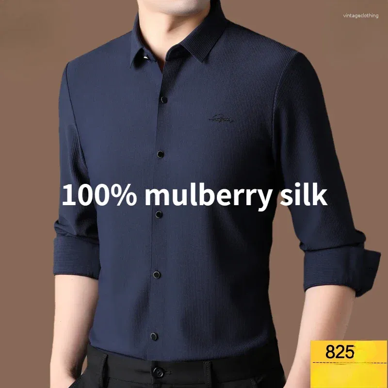 Camisas casuales para hombres Camisa de seda de mulberry de alta gama Hombres resistentes a las arrugas no acérrimolas para 2024 indulgencia